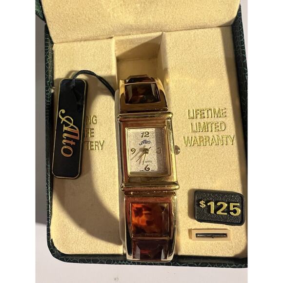 Vintage Alto Fancy Quartz Gold Tone Watch Watch Needs Battery W Box NOS - Picture 1 of 12